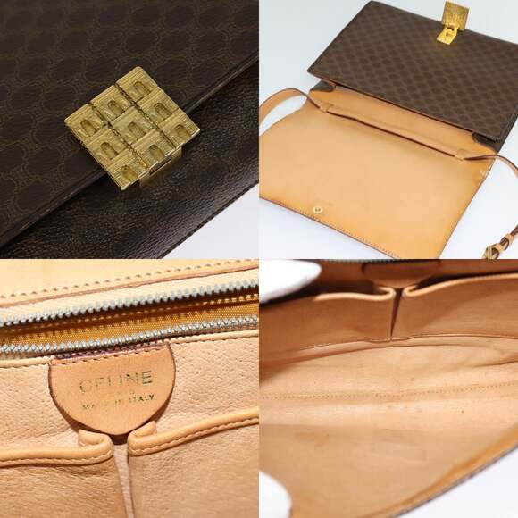 CELINE Macadam Canvas Shoulder Bag Pvc Brown Gold - Picture 11 of 12